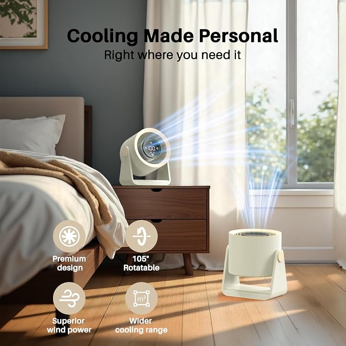Powerful Desk Fan Utra-quiet for Bedroom, 15200mAh Small Turbo Bedside Fans for Cooling and Sleep, alternate product view 7