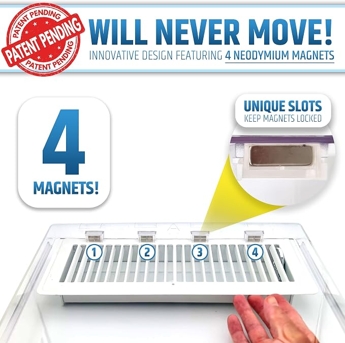 Powerful Magnetic Air Vent Extender for Floor Under Furniture - Sturdy & Durable - Super Strong Neodymium Magnets (Upgraded