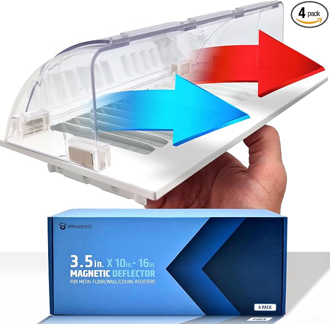 Powerful Magnetic Vent Air & Heat Deflector (4 Pack) for Ceiling, Floor and Wall - Will Never Fall Off - Adjustable from 9.2”
