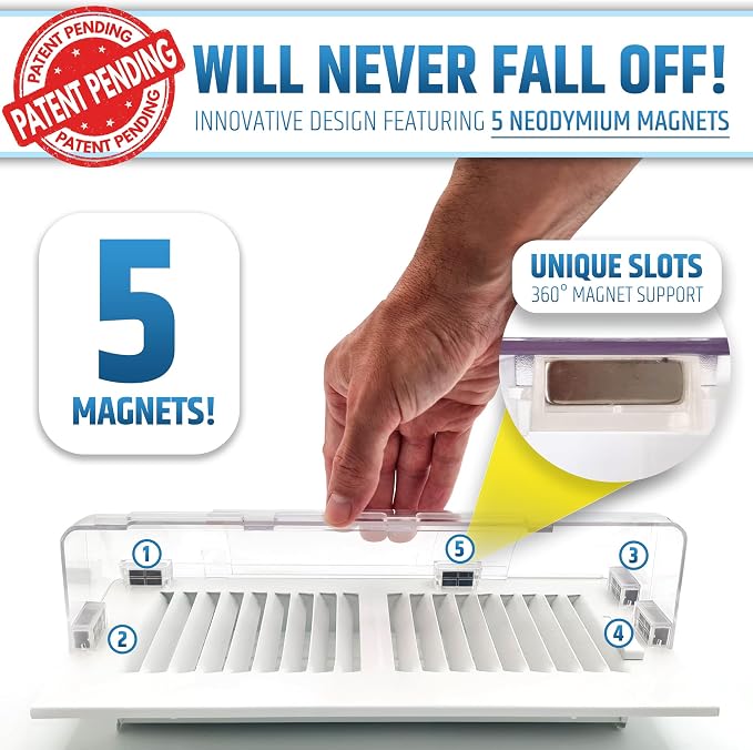 Powerful Magnetic Vent Air & Heat Deflector (4 Pack) for Ceiling, Floor and Wall - Will Never Fall Off - Adjustable from 9.2”