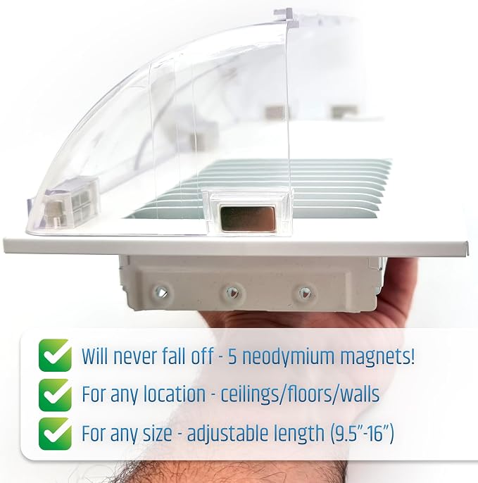 Powerful Magnetic Vent Air & Heat Deflector (4 Pack) for Ceiling, Floor and Wall - Will Never Fall Off - Adjustable from 9.2”