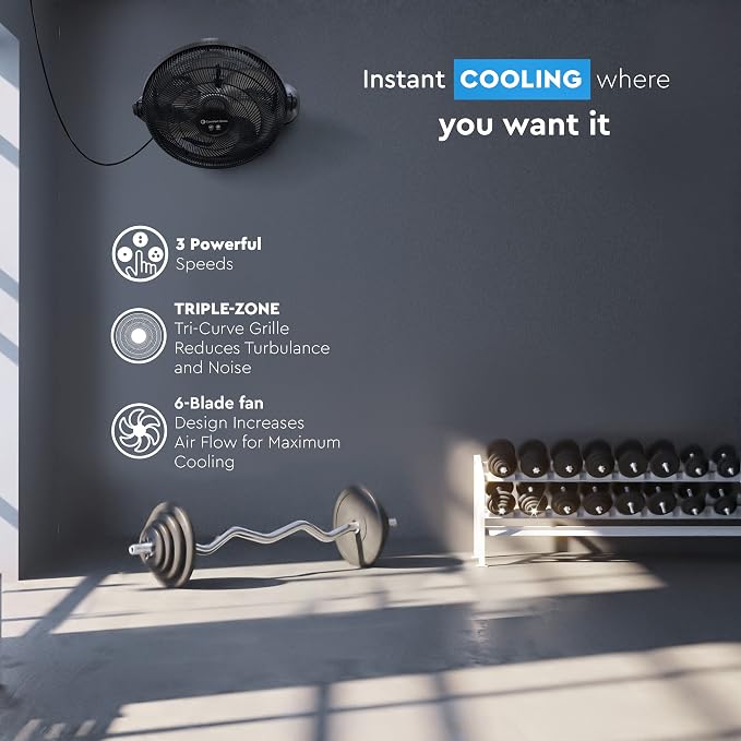 PowrCurve 20-Inch High-Velocity Floor Fan with Wall Mount, 3-Speed Fan with 180° Adjustable Tilt – Powerful Cooling for Home