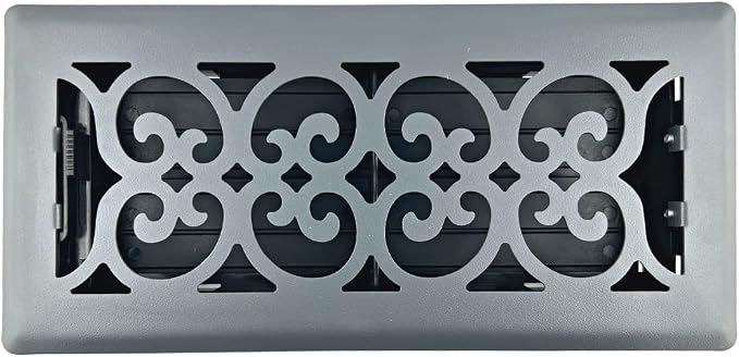 Precision Flow 4"x12" Steel Floor Register - Victorian Design, Granite Grey Finish - Premium Home Vent Covers, Durable &