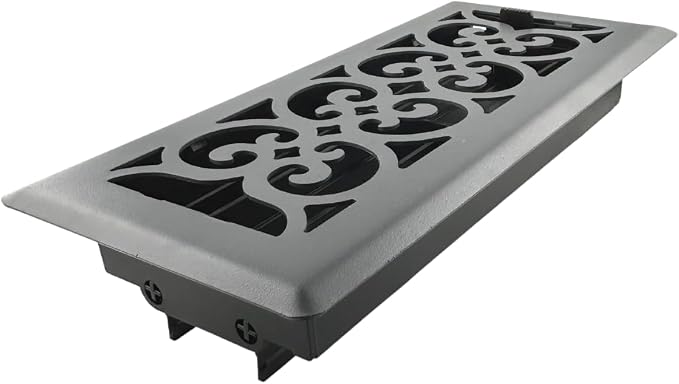 Precision Flow 4"x12" Steel Floor Register - Victorian Design, Granite Grey Finish - Premium Home Vent Covers, Durable &