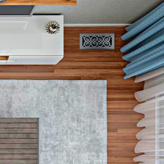 Precision Flow 4"x12" Steel Floor Register - Victorian Design, Granite Grey Finish - Premium Home Vent Covers, Durable &