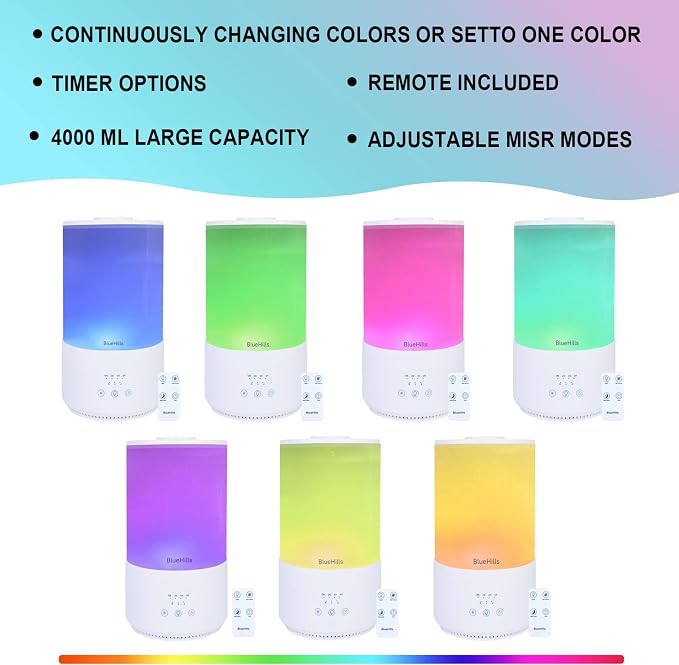 Premium 4000 ml Tall Essential Oil Diffuser 4L 4 Liter 50 Hour Run with Remote Timer Aroma Humidifier 1 Gallon Big Capacity