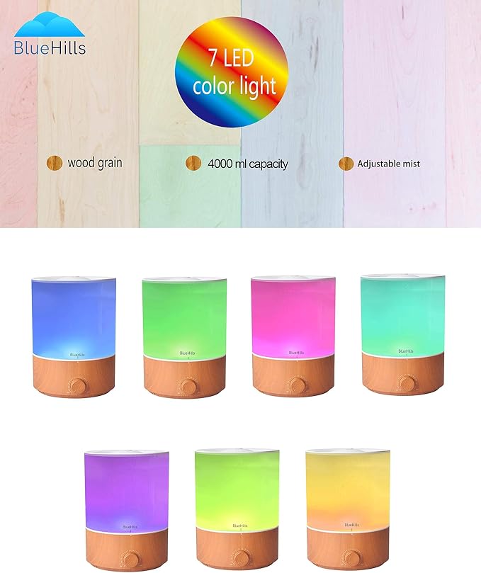Premium 4000 ML XL Essential Oil Diffusers - 70 Hour Run Aromatherapy Diffuser & Air Humidifier Mist for Large Room 7 LED