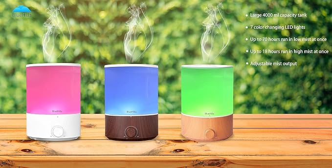 Premium 4000 ML XL Essential Oil Diffusers - 70 Hour Run Aromatherapy Diffuser & Air Humidifier Mist for Large Room 7 LED