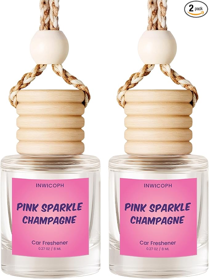 Premium Car Air Freshener Diffuser Set (2 Pack) - Pink Sparkle Champagne Fragrance Oil, 45+ Day Long-Lasting Hanging Auto
