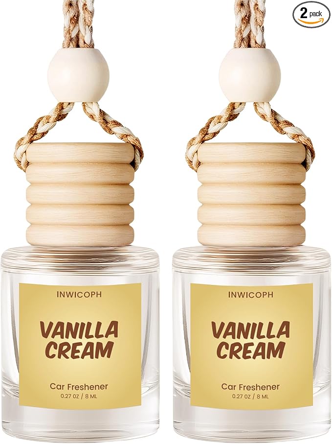 Premium Car Air Freshener Diffuser Set (2 Pack) - Vanilla Cream Fragrance Oil, 45+ Day Long-Lasting Hanging Auto Freshener