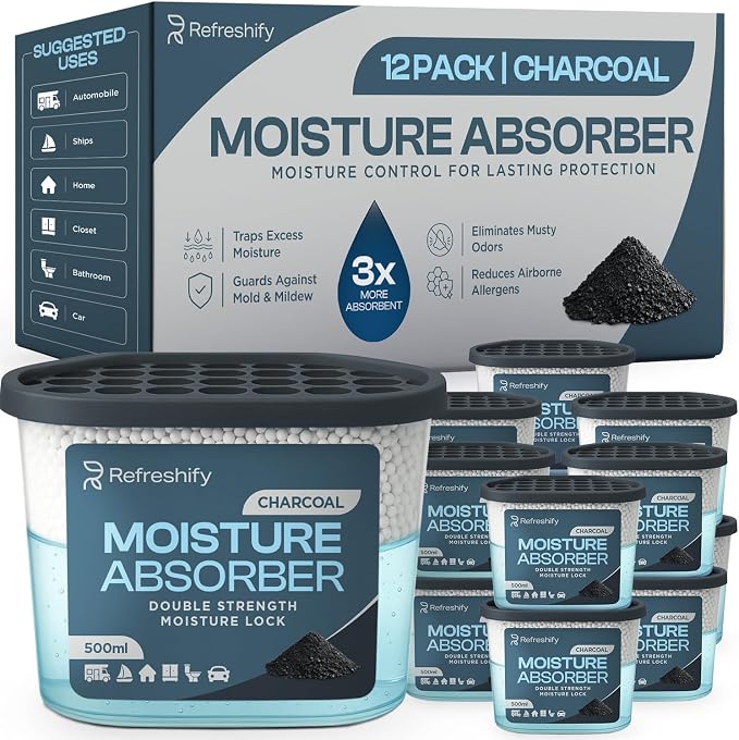 Premium Moisture Absorbers and Dehumidifier Tubs – High-Efficiency Closet Dehumidifier and Dehumidifier for Car, Odor Control