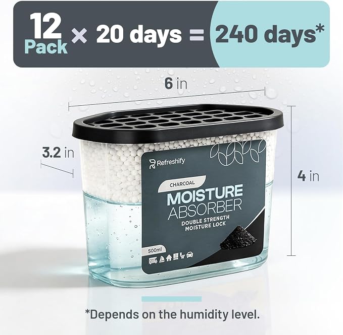 Premium Moisture Absorbers and Dehumidifier Tubs – High-Efficiency Closet Dehumidifier and Dehumidifier for Car, Odor Control