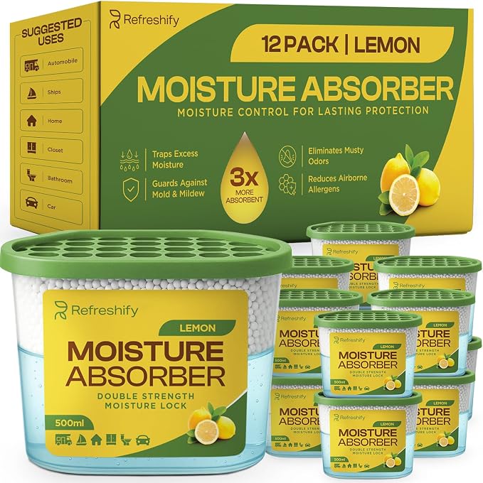Premium Moisture Absorbers and Dehumidifier Tubs – High-Efficiency Closet Dehumidifier and Dehumidifier for Car, Odor Control