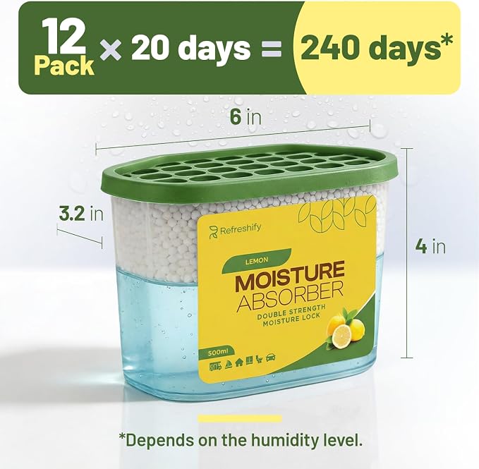 Premium Moisture Absorbers and Dehumidifier Tubs – High-Efficiency Closet Dehumidifier and Dehumidifier for Car, Odor Control