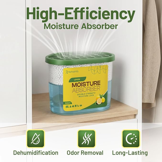 Premium Moisture Absorbers and Dehumidifier Tubs – High-Efficiency Closet Dehumidifier and Dehumidifier for Car, Odor Control