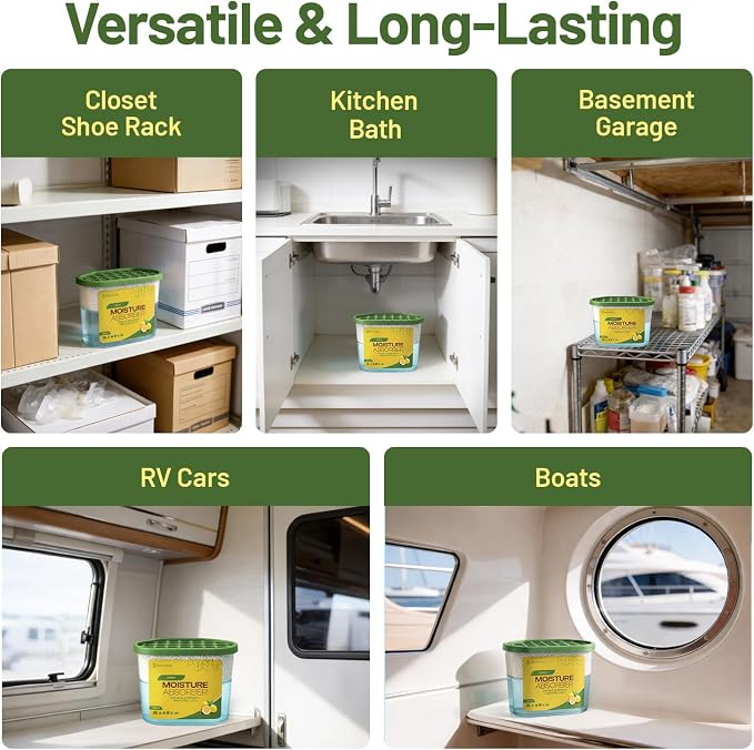 Premium Moisture Absorbers and Dehumidifier Tubs – High-Efficiency Closet Dehumidifier and Dehumidifier for Car, Odor Control