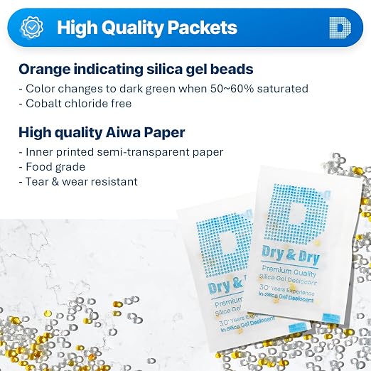 Premium Orange Indicating Silica Gel Packets Desiccants - Food Safe Silica Gel Packets - Orange - 20 Packets (5, alternate