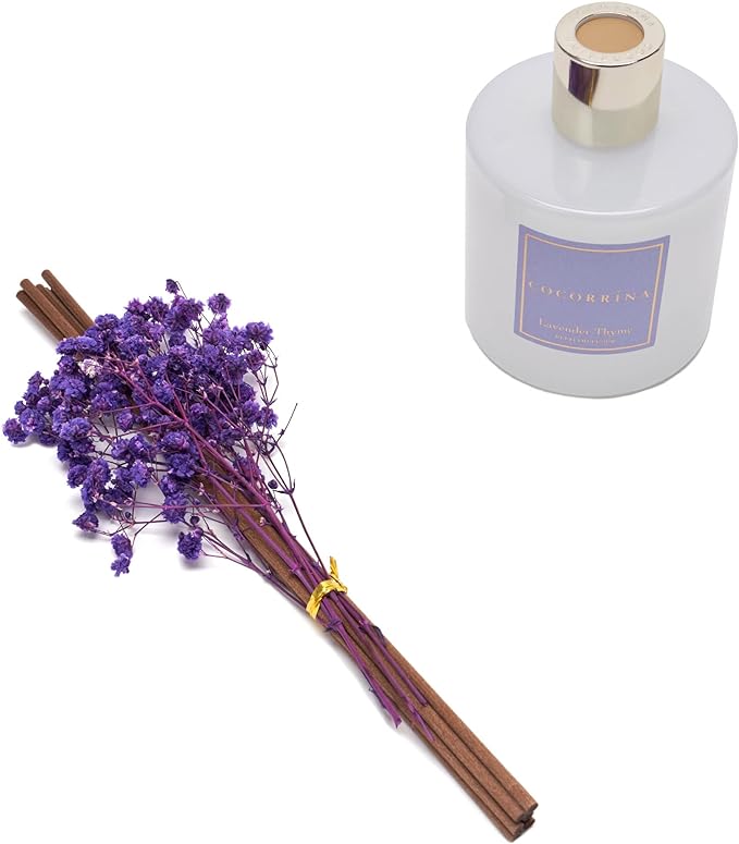 Premium Reed Diffuser Set with Preserved Baby's Breath & Cotton Stick Lavender Thyme | 6.76 Fl.oz Scent Diffuser for Bedroom