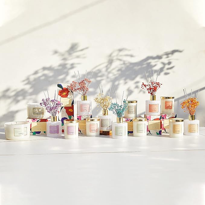 Premium Reed Diffuser Set with Preserved Baby's Breath & Cotton Stick Coconut Lime | 6.7oz Scent Fragrance Oil Diffuser for
