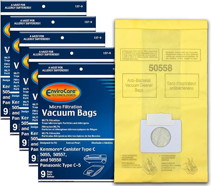 Premium Replacement Multi-layer Micro Filtration Vacuum Bags Compatible with Canister Vacuums Type C/Q. 5055, 50557