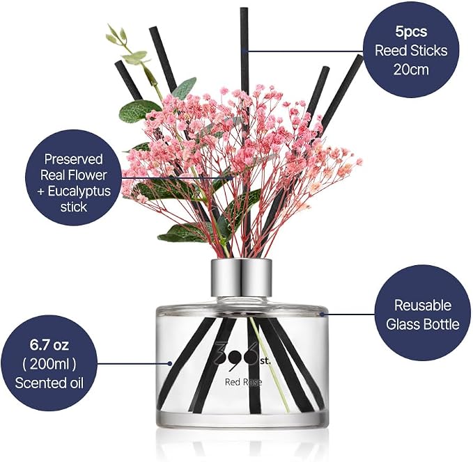 . Preserved Baby's Breath Flower Reed Diffuser, Black Cherry, 200ml(6.7oz) / Reed Diffuser Sets, Home Fragrance, Scented