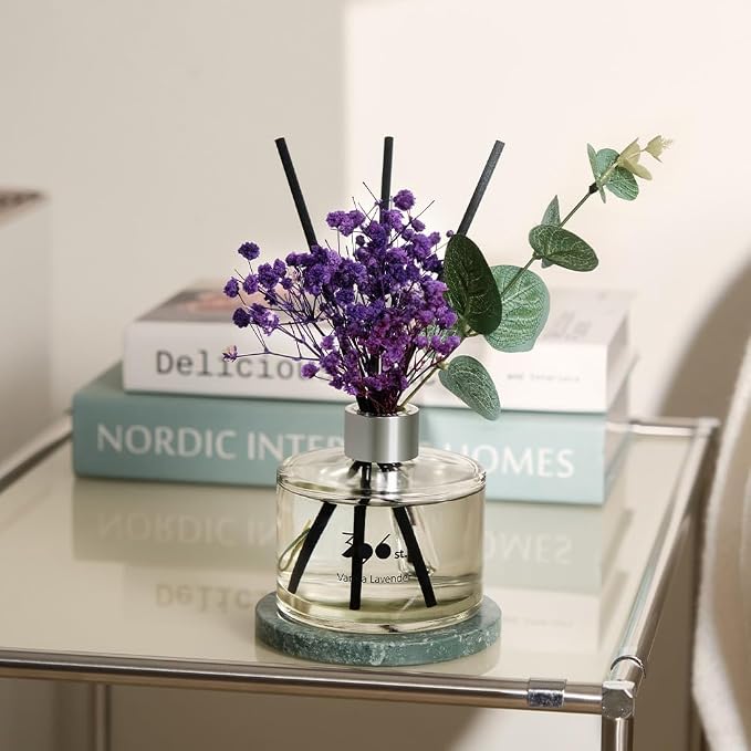 . Preserved Baby's Breath Flower Reed Diffuser, Black Cherry, 200ml(6.7oz) / Reed Diffuser Sets, Home Fragrance, Scented