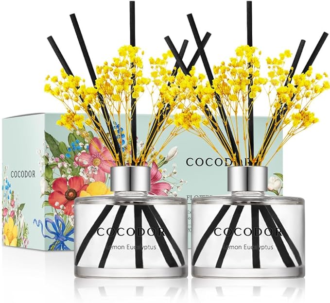 Preserved Real Flower Reed Diffuser/Lemon Eucalyptus / 6.7oz(200ml) / 2 Pack/Reed Diffuser Set, product image