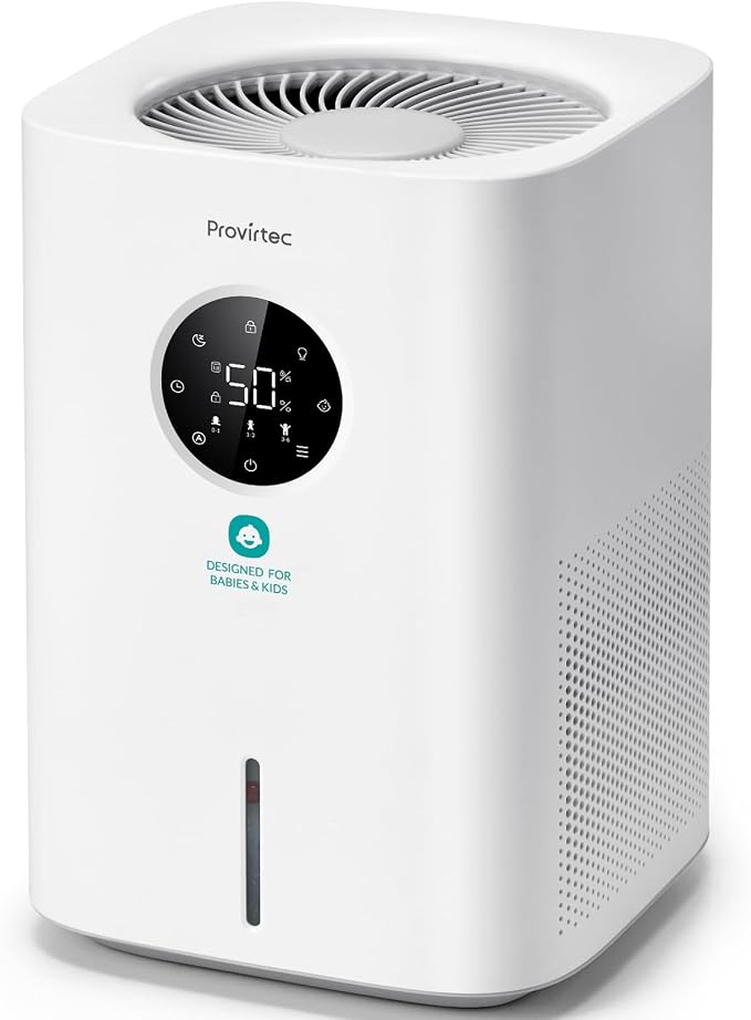 Pro Baby Evaporative Humidifier for Bedroom, MistFree & No White Dust, BPA-Free and 16dB Quiet Sleep for kids, 3 Age-Modes