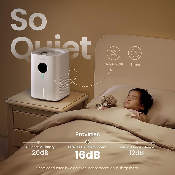 Pro Baby Evaporative Humidifier for Bedroom, MistFree & No White Dust, BPA-Free and 16dB Quiet Sleep for kids, 3 Age-Modes