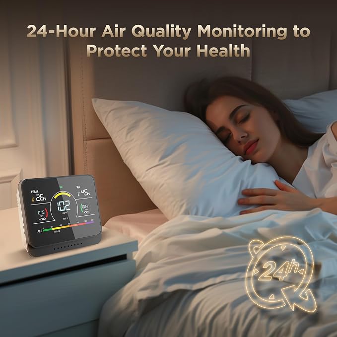 Professional 13-in-1 Indoor Air Quality Monitor 6AQI with Alert and Buzzers PM1.0 |PM2.5 |PM10 |HCHO |CO2 |Humidity