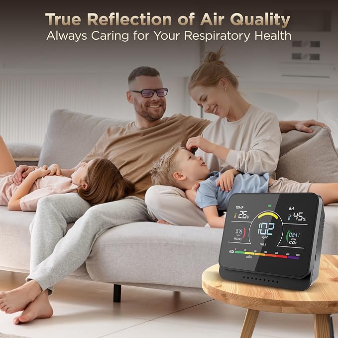 Professional 13-in-1 Indoor Air Quality Monitor 6AQI with Alert and Buzzers PM1.0 |PM2.5 |PM10 |HCHO |CO2 |Humidity