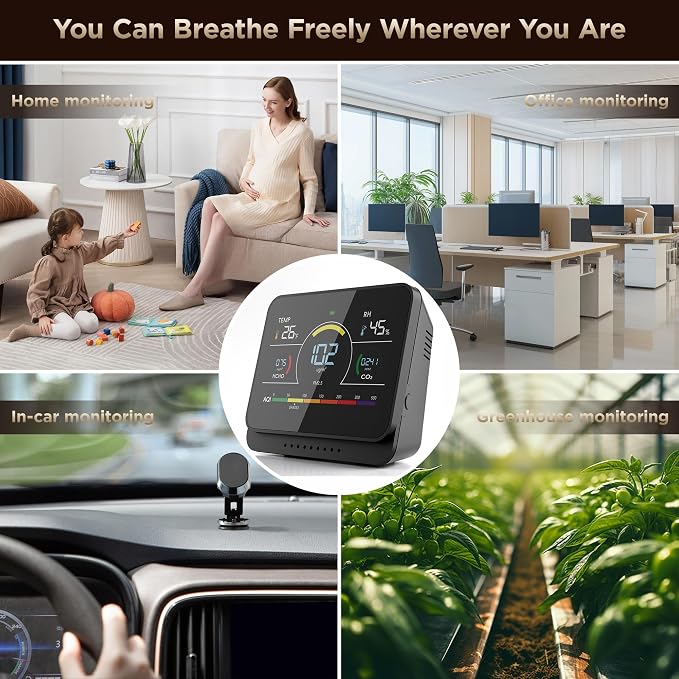 Professional 13-in-1 Indoor Air Quality Monitor 6AQI with Alert and Buzzers PM1.0 |PM2.5 |PM10 |HCHO |CO2 |Humidity