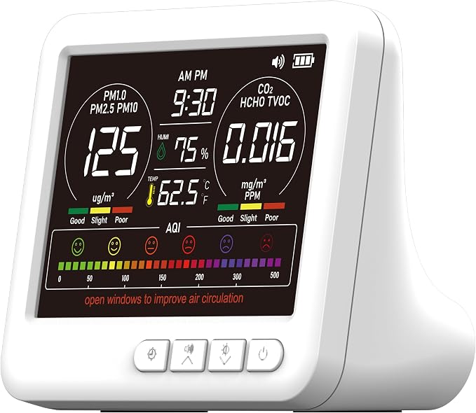 Professional Indoor with 7X AQI Alarms,16 in 1 Portable Real-Time Detector for PM2.5 | PM10 | CO2 | TVOC