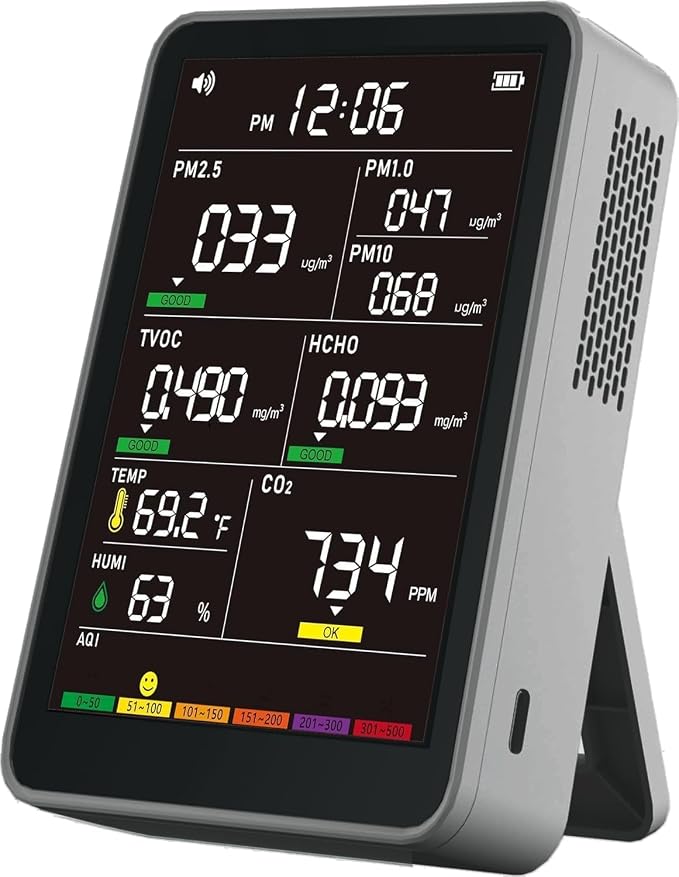 Professional Indoor Air Quality Monitor with AQI Alerts, Portable Real-Time Detector for Home, Car, Plants & Pets, product