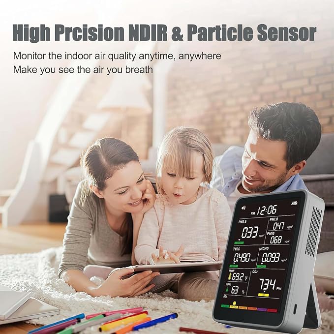Professional Indoor Air Quality Monitor with AQI Alerts, Portable Real-Time Detector for Home, Car, Plants & Pets, alternate