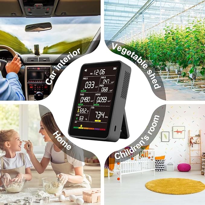 Professional Indoor Air Quality Monitor with AQI, Portable Real-Time Detector for Home Cars Plants and Pets (Charcoal Black)