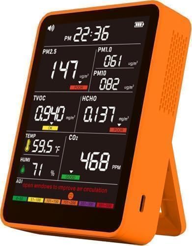 Professional Indoor Air Quality Monitor with AQI, Portable Real-Time Detector for Home Cars Plants and Pets in
