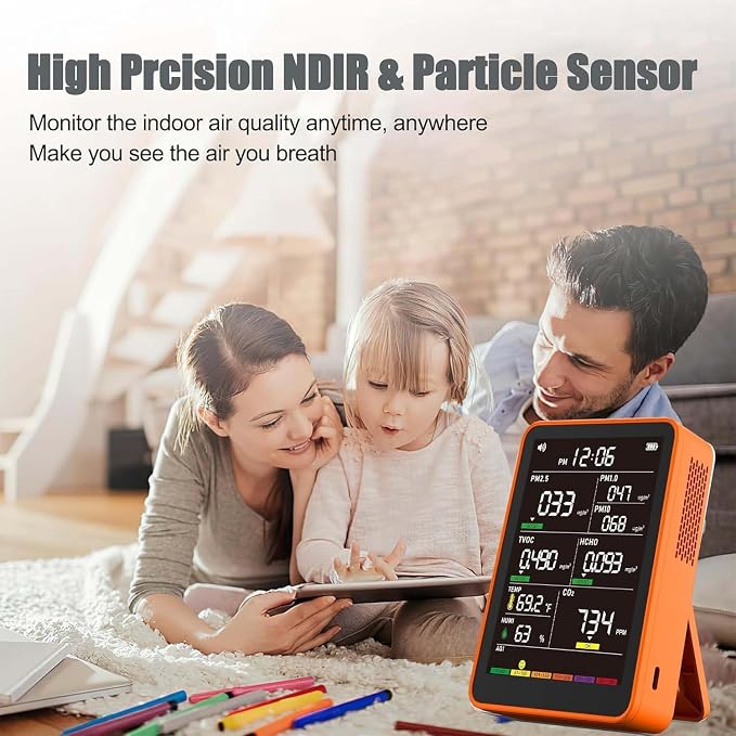 Professional Indoor Air Quality Monitor with AQI, Portable Real-Time Detector for Home Cars Plants and Pets in, alternate