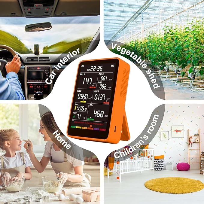 Professional Indoor Air Quality Monitor with AQI, Portable Real-Time Detector for Home Cars Plants and Pets in, alternate