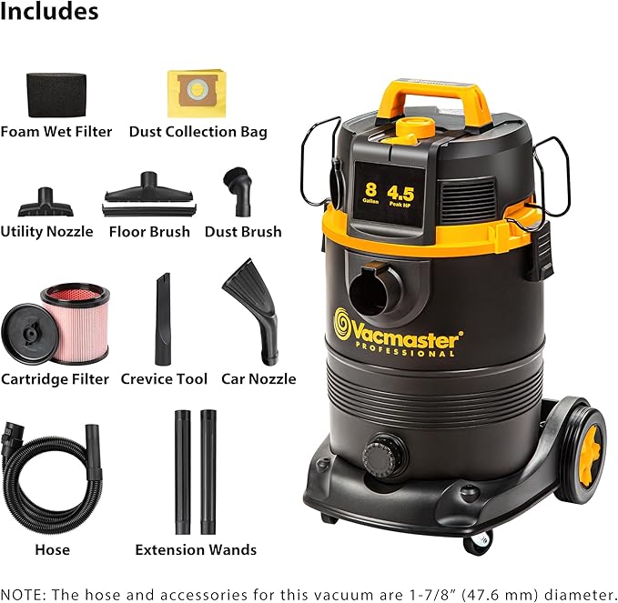 Professional VDK811PW 0201 8 Gallon 4.5 Peak HP Wet/Dry Vac with Self-Cleaning Filter System, 8 Gal, Black, alternate product
