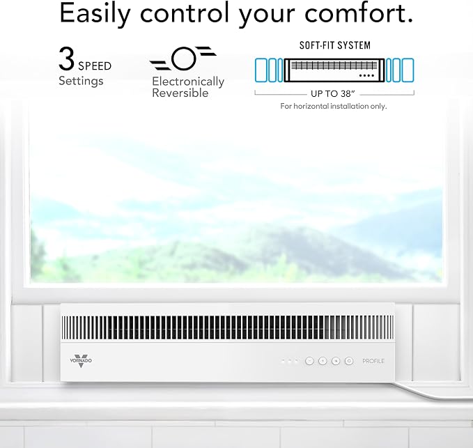 PROFILE® Window Fan, Whole Room Air Circulator, Reversible Exhaust, Quiet Operation, 3 Speed Settings, Low Profile Window Fan
