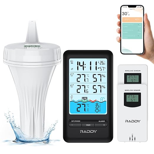 PT-3 Wi-Fi Pool Thermometer Floating Easy Read with 2 Additional Remote Sensors, APP Remote Monitor, Large Digital Display