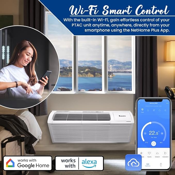 PTAC 12,000 BTU Air Conditioner Heat Pump R-32 with Remote Control & 3.5 kW Electric Heater -230V, alternate product view 6