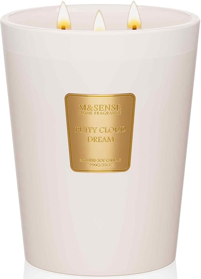 Puffy Cloud Dream Soy Large Candles, 3-Wick 35oz 150H Slow Burning, Aromatherapy Candle for Nursery Calm Winter Home Décor