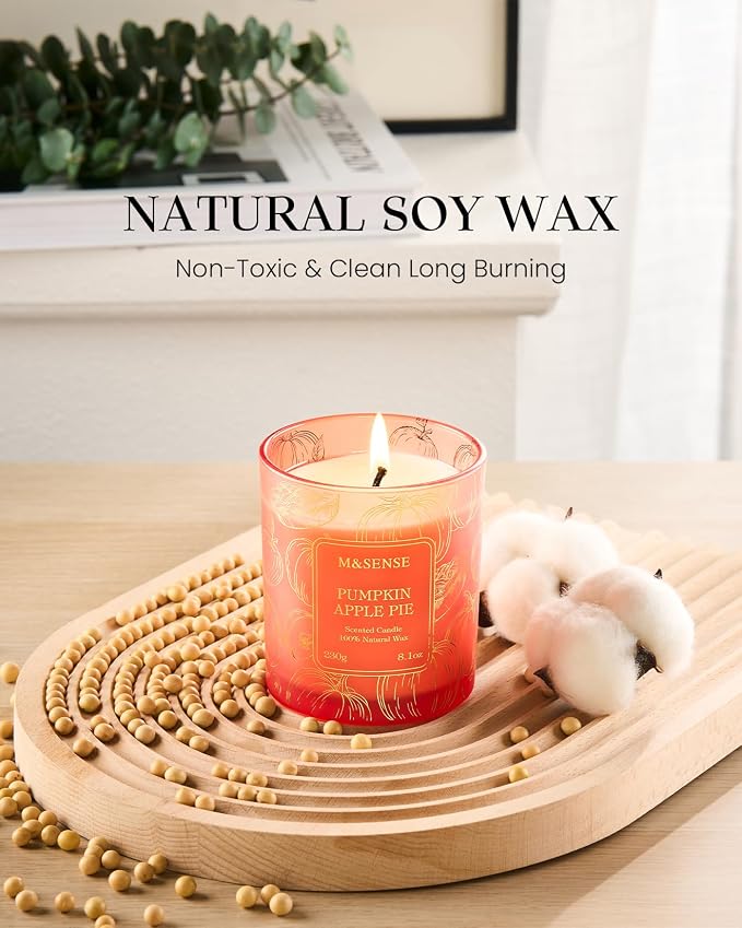 Pumpkin Apple Pie Scented Candles, 8.1oz 42-Hour Slow Burning Soy Candles, alternate product view 3
