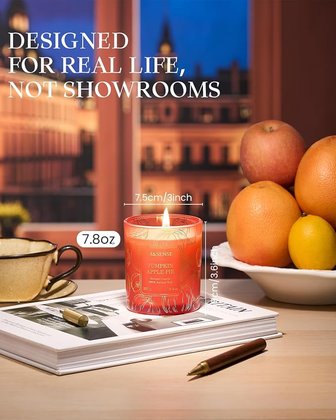 Pumpkin Apple Pie Scented Candles, 8.1oz 42-Hour Slow Burning Soy Candles, alternate product view 4