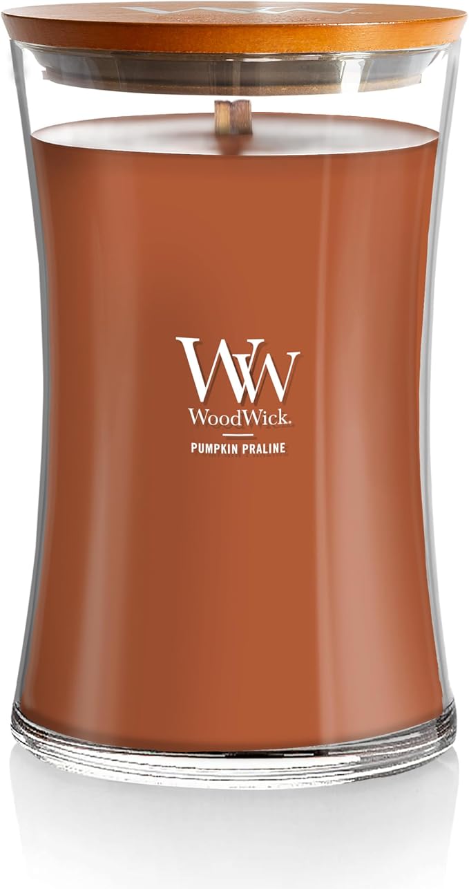 Pumpkin Praline Holiday Candle Gifts for Women and Men, 21.5 oz Large Hourglass Candle with Crackling Wick, product image