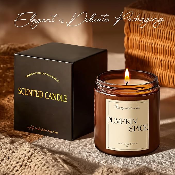 Pumpkin Spice Scented Candles for Home, Natural Soy Wax Aromatherapy made from natural materials Pumpkin Fall Candle Gifts