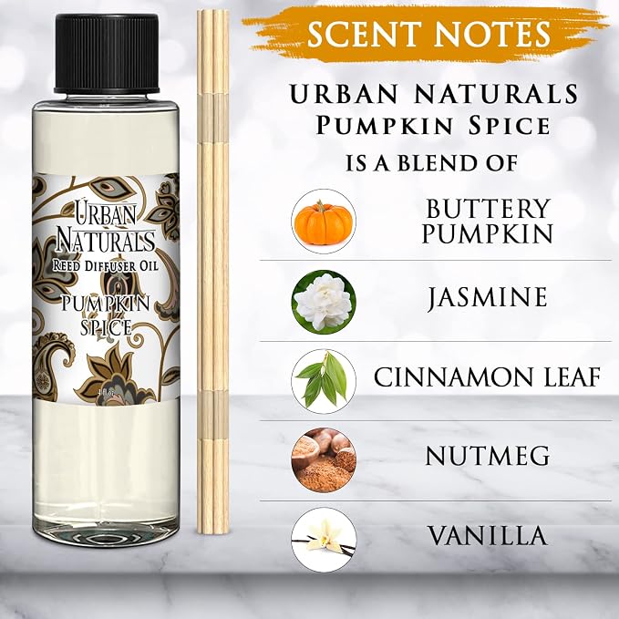 Pumpkin Spice Scented Oil Reed Diffuser Refill | Includes a Free Set of Reed Sticks! 4 oz., alternate product view 2