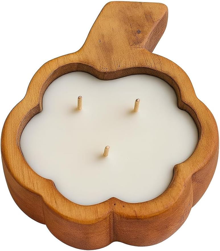 Pumpkin Spice Wood Bowl Candles | 100% Natural Soy Wax & Essential Oil Infused | Odor Eliminating + Pet Safe |